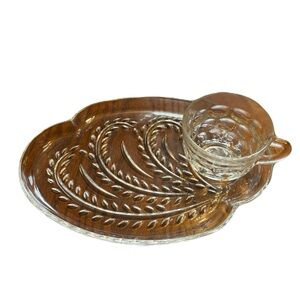 1950s Federal Glass, Homestead Snack/Tea Set (3 Plates & Matching Cups)